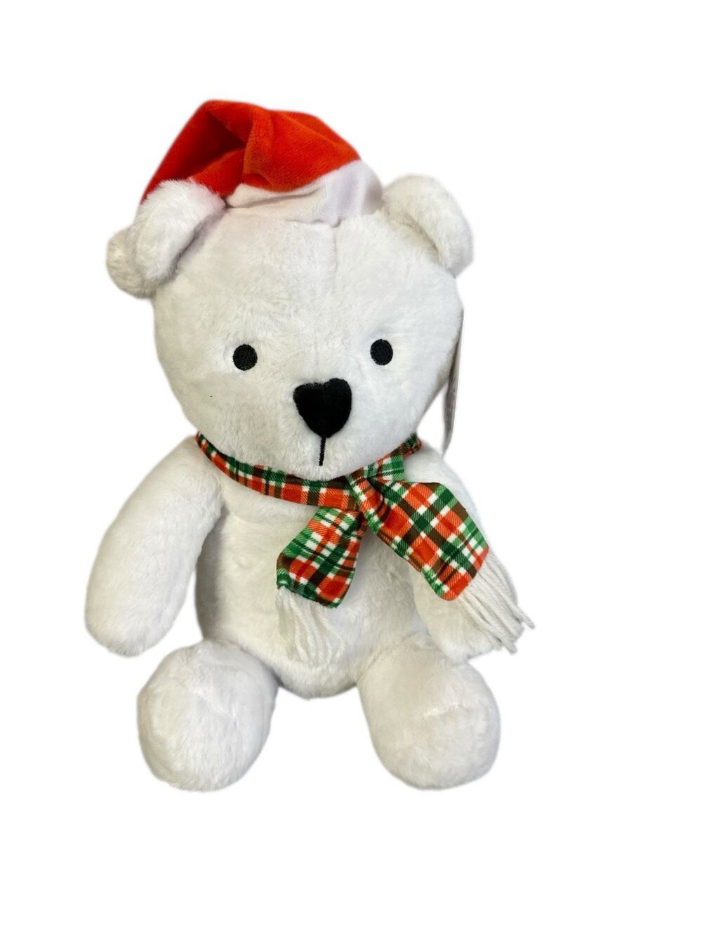 American Greetings White Plush 12 in Bear with a Plaid Scarf Christmas New